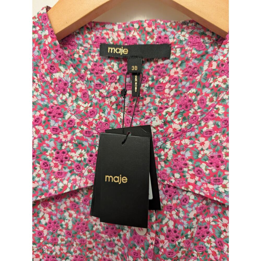 Maje Paicy Floral-Print Balloon-Sleeve Jumpsuit Tie Waist Embroidered Eyelet NWT - Picture 5 of 9